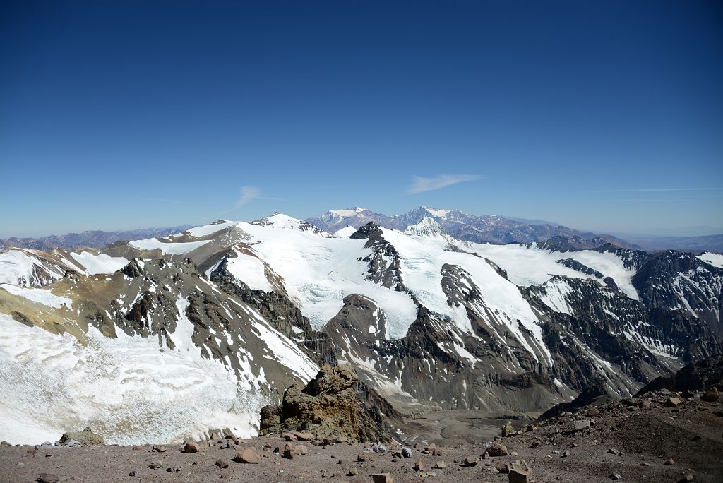 38 Cerro Fitzgerald, Zurbriggen, Cupola de Gussfeldt, Cerro Link And La Mano With La Mesa, Mercedario, Alma Negra, Ramada In The Distance Morning From Aconcagua Camp 2 5482m